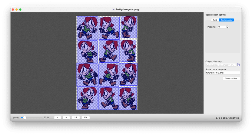 Use the Sprite Sheet Splitter to split sprite sheets into animation frames